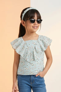 Sea Green Floral Ruffle Top TG5022