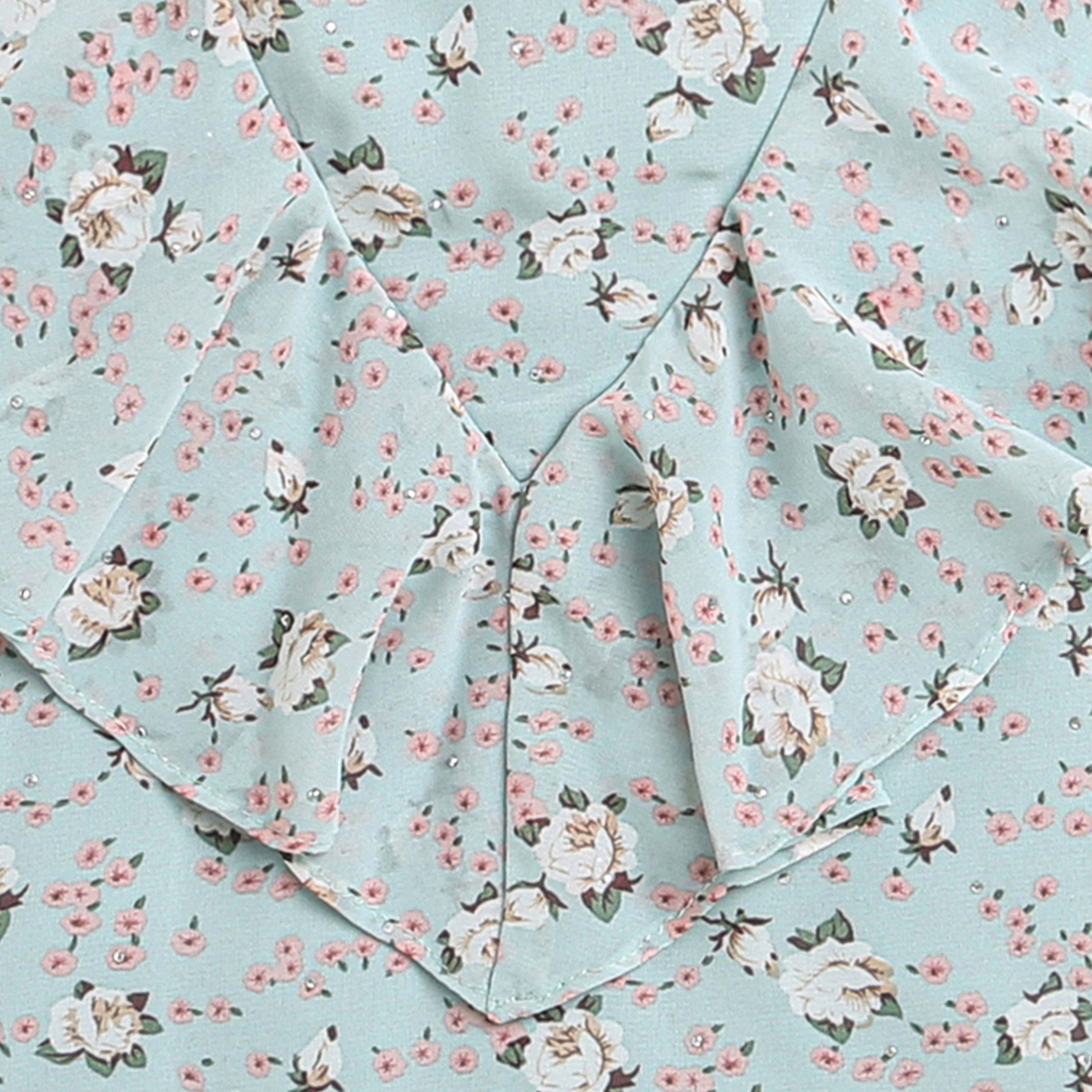 Sea Green Floral Ruffle Top TG5022