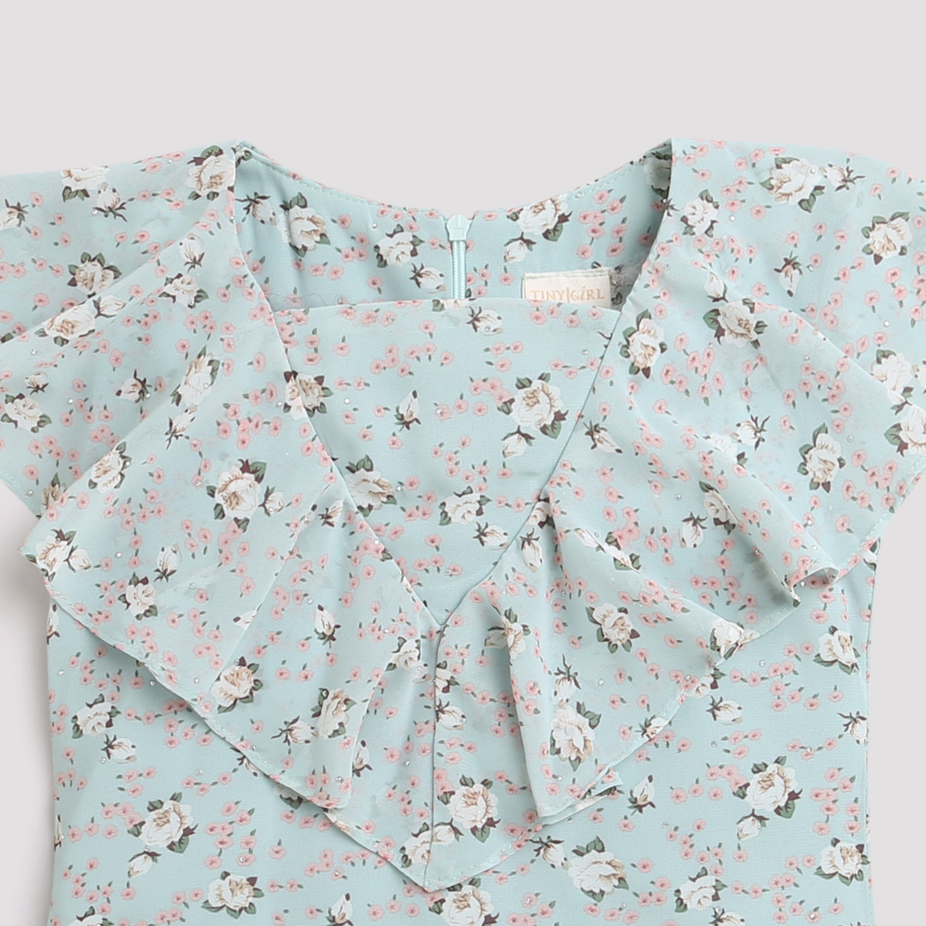 Sea Green Floral Ruffle Top TG5022