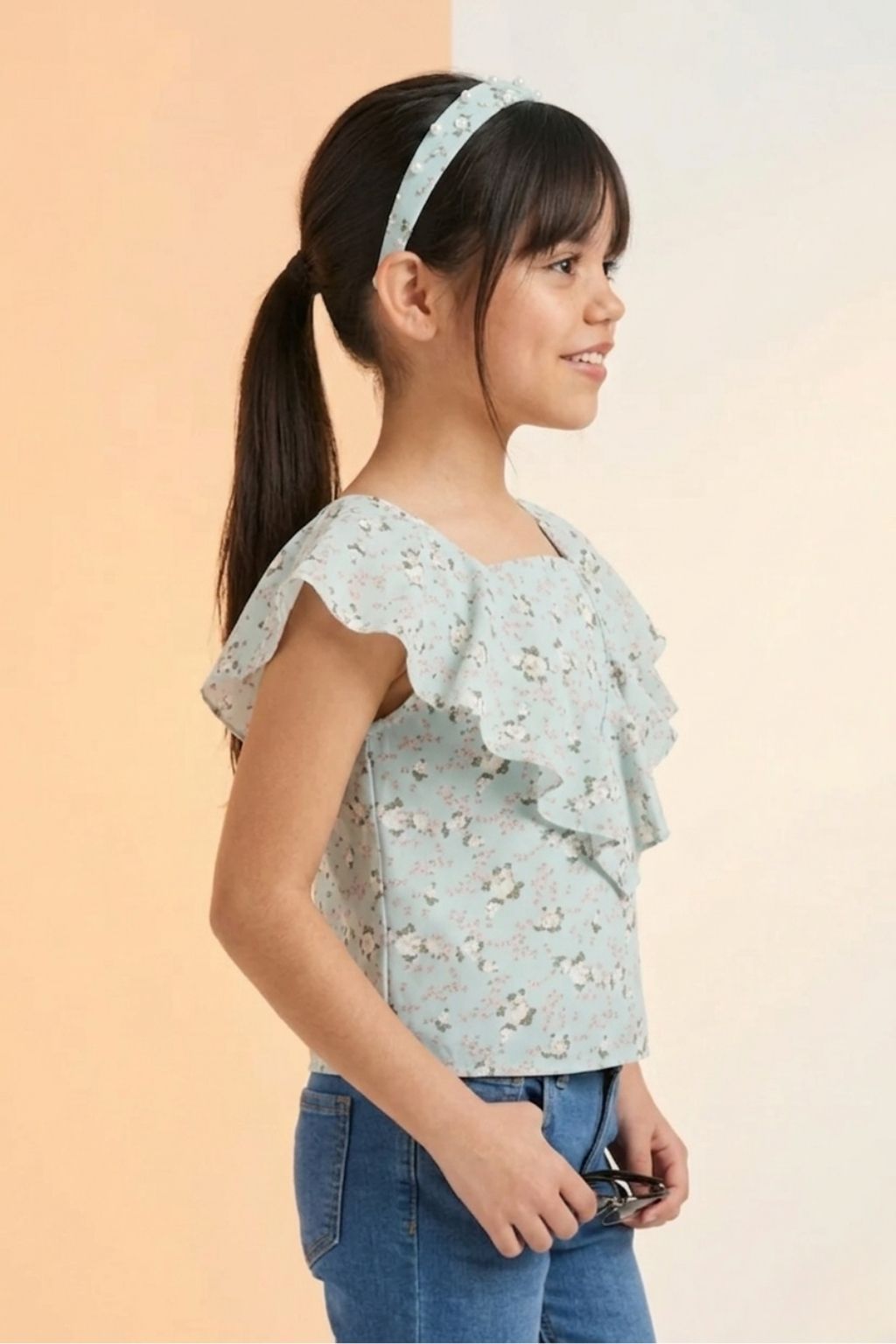 Sea Green Floral Ruffle Top TG5022
