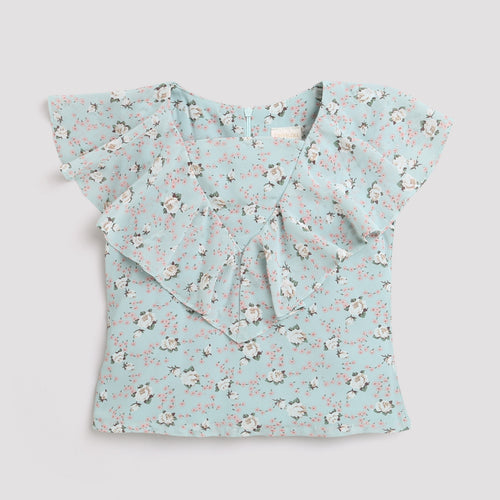 Sea Green Floral Ruffle Top TG5022