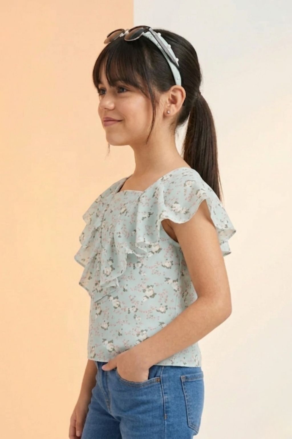 Sea Green Floral Ruffle Top TG5022