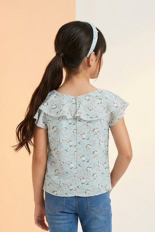 Sea Green Floral Ruffle Top TG5022