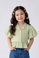 Soft Green Textured Peplum Top TG5023