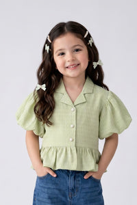 Soft Green Textured Peplum Top TG5023