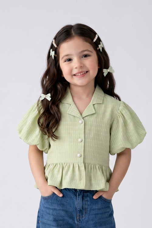 Soft Green Textured Peplum Top TG5023