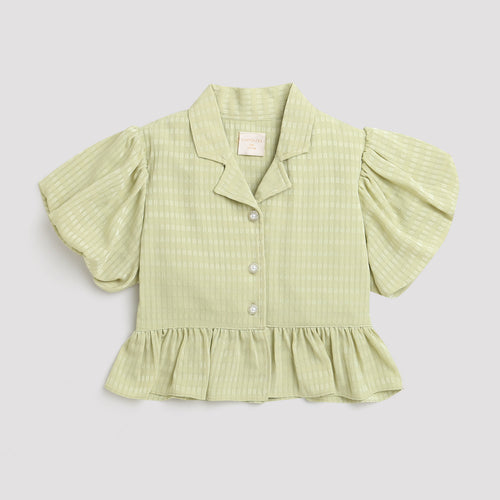 Soft Green Textured Peplum Top TG5023