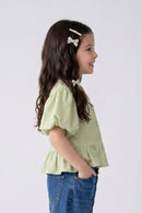 Soft Green Textured Peplum Top TG5023