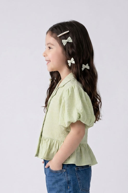 Soft Green Textured Peplum Top TG5023