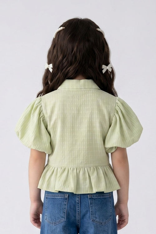 Soft Green Textured Peplum Top TG5023