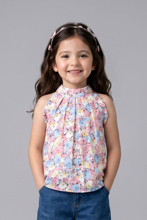 Pink Floral Dress with Ruffle Hem TG5025