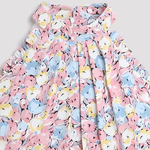 Pink Floral Dress with Ruffle Hem TG5025