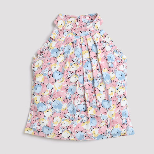 Pink Floral Dress with Ruffle Hem TG5025