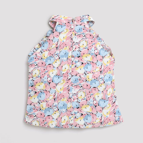 Pink Floral Dress with Ruffle Hem TG5025
