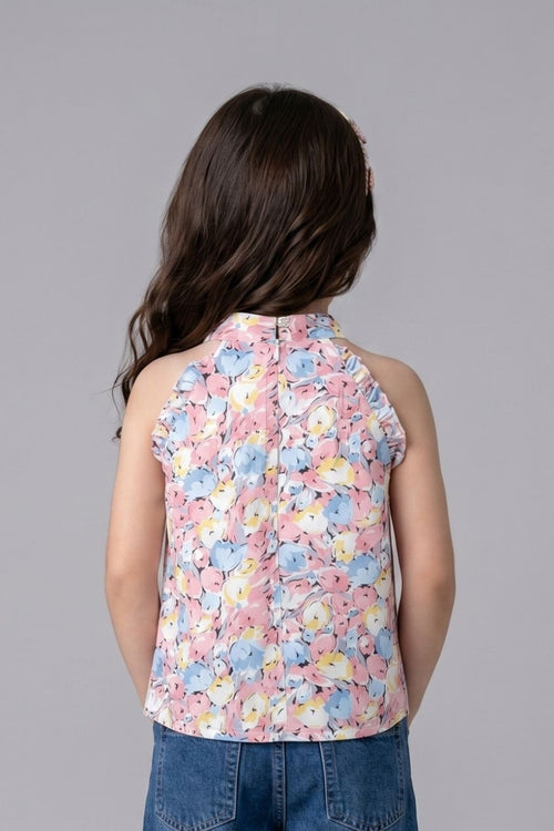 Pink Floral Dress with Ruffle Hem TG5025