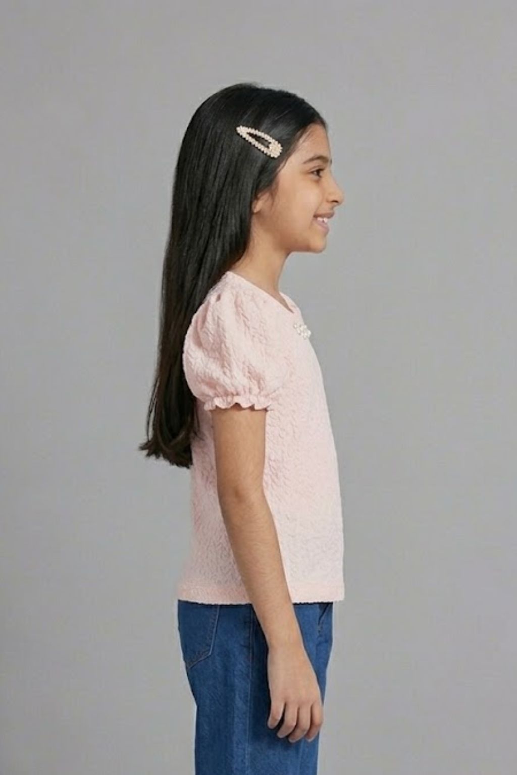 Puff Sleeve Soft Pink Textured Top TG5027