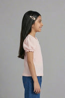 Puff Sleeve Soft Pink Textured Top TG5027