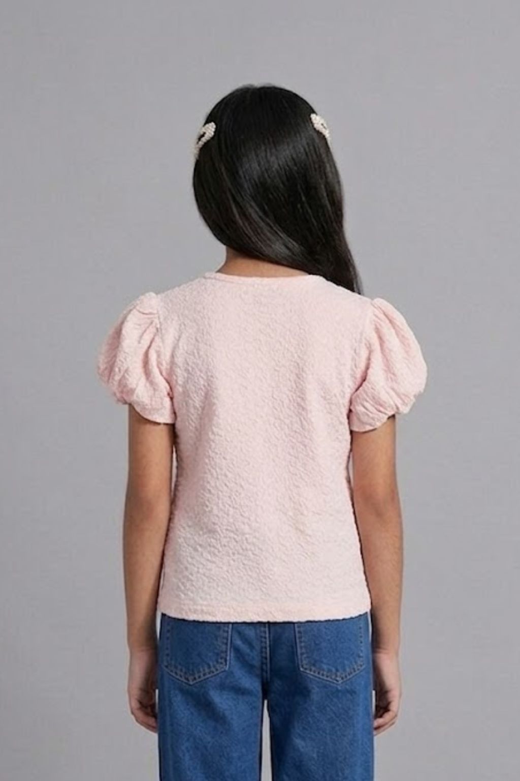 Puff Sleeve Soft Pink Textured Top TG5027