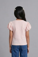 Puff Sleeve Soft Pink Textured Top TG5027