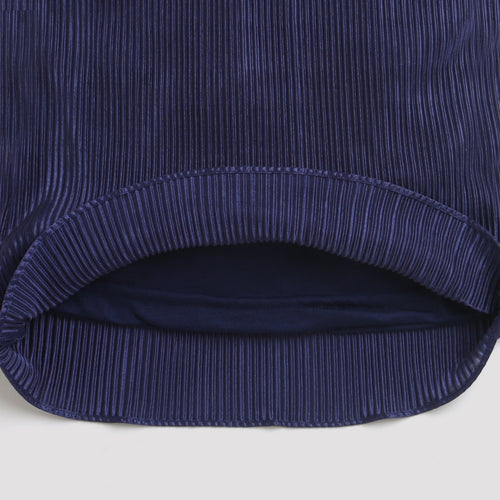 Navy Blue Pleated Satin Halter Top TG5047