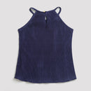 Navy Blue Pleated Satin Halter Top TG5047