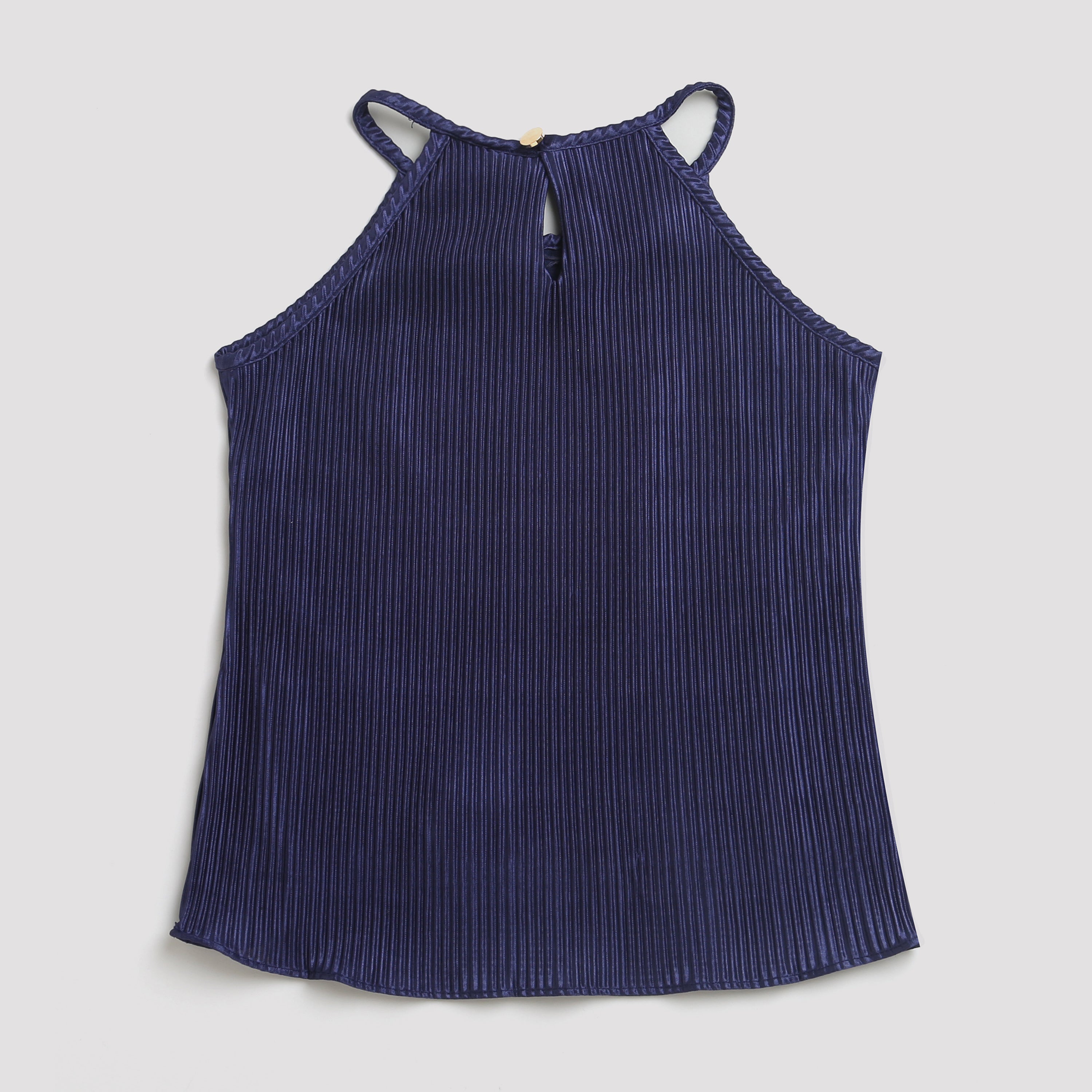 Navy Blue Pleated Satin Halter Top TG5047