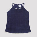 Navy Blue Pleated Satin Halter Top TG5047