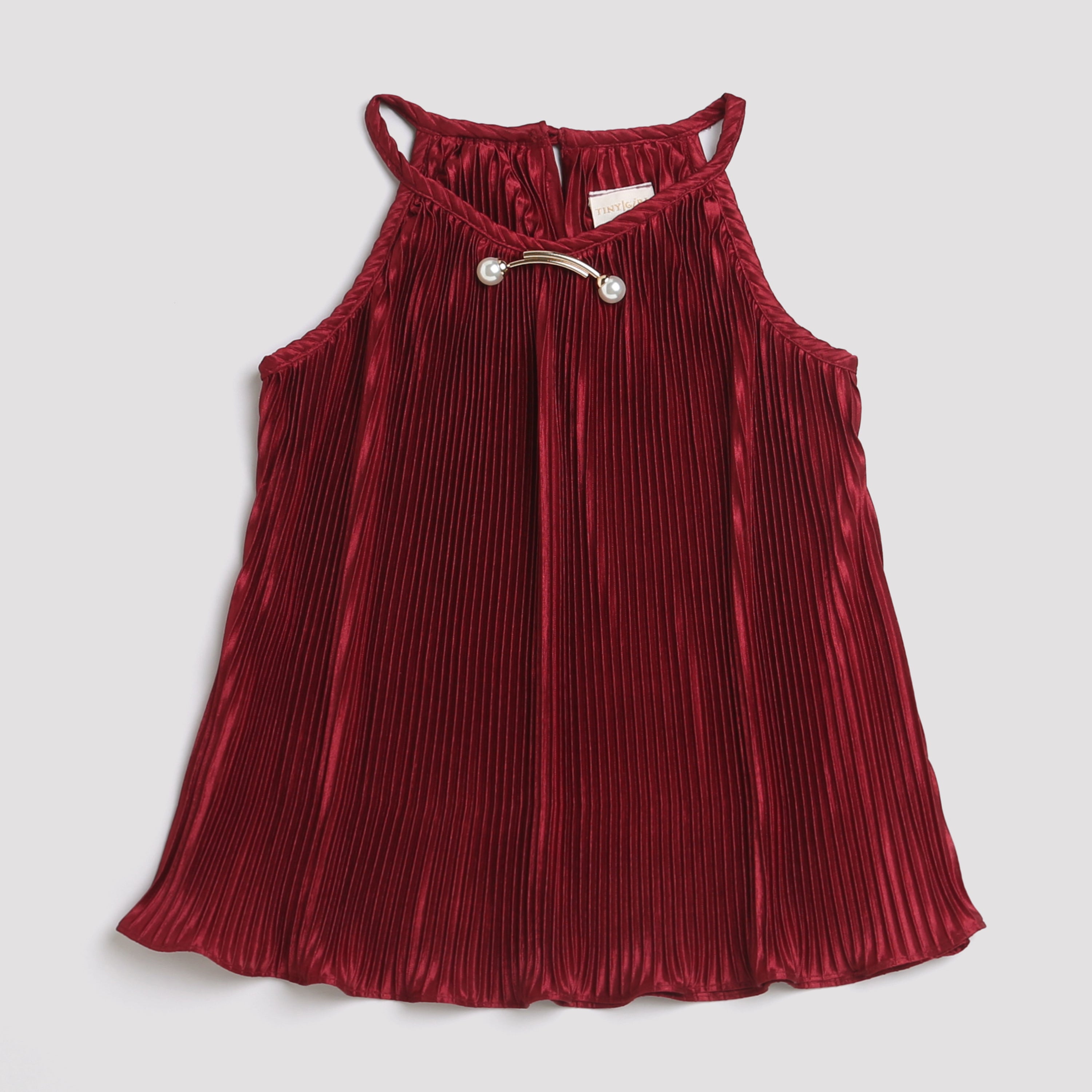 Maroon Pleated Satin Halter Top TG5047