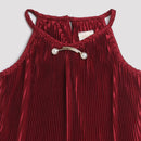 Maroon Pleated Satin Halter Top TG5047