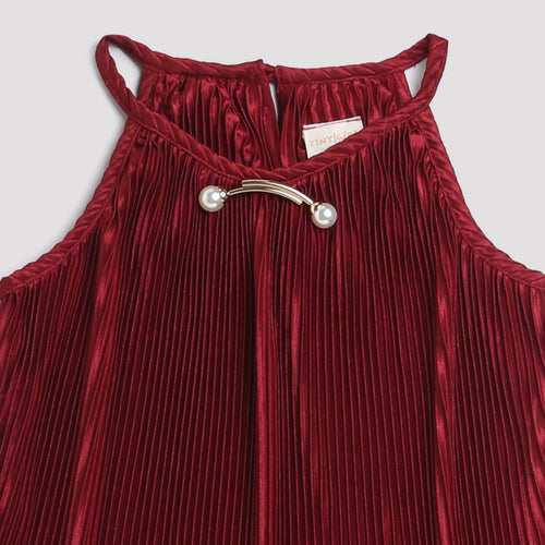 Maroon Pleated Satin Halter Top TG5047