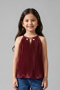 Maroon Pleated Satin Halter Top TG5047