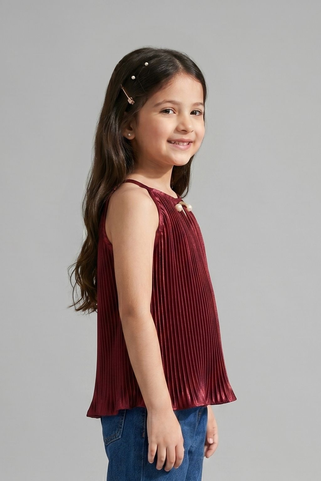 Maroon Pleated Satin Halter Top TG5047