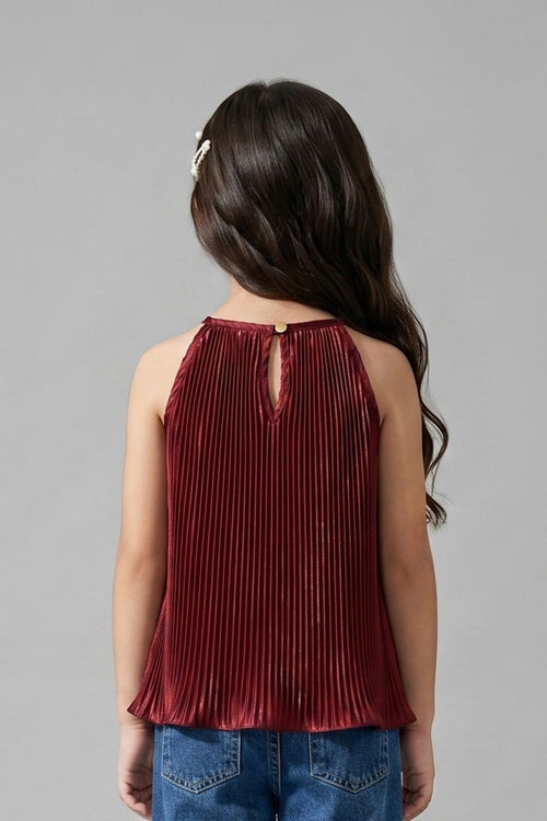 Maroon Pleated Satin Halter Top TG5047