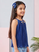 Navy Blue Pleated Satin Halter Top TG5047