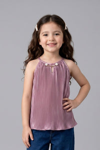 Onion Pink Pleated Satin Halter Top TG5047