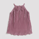 Onion Pink Pleated Satin Halter Top TG5047