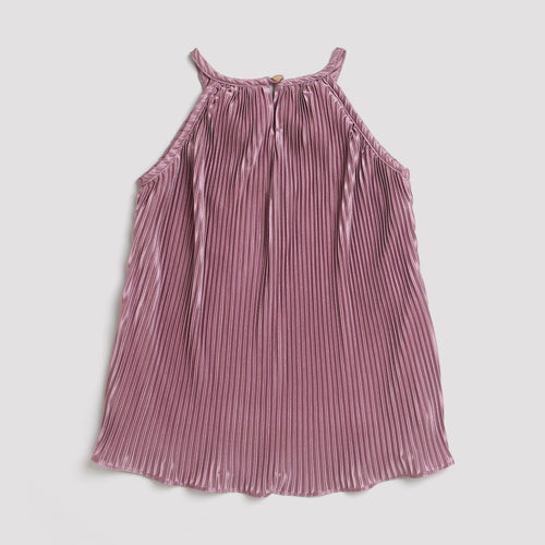 Onion Pink Pleated Satin Halter Top TG5047