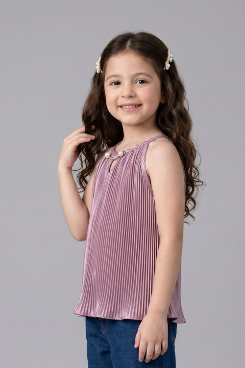 Onion Pink Pleated Satin Halter Top TG5047