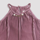 Onion Pink Pleated Satin Halter Top TG5047