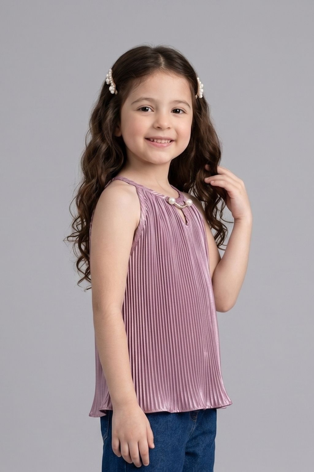 Onion Pink Pleated Satin Halter Top TG5047