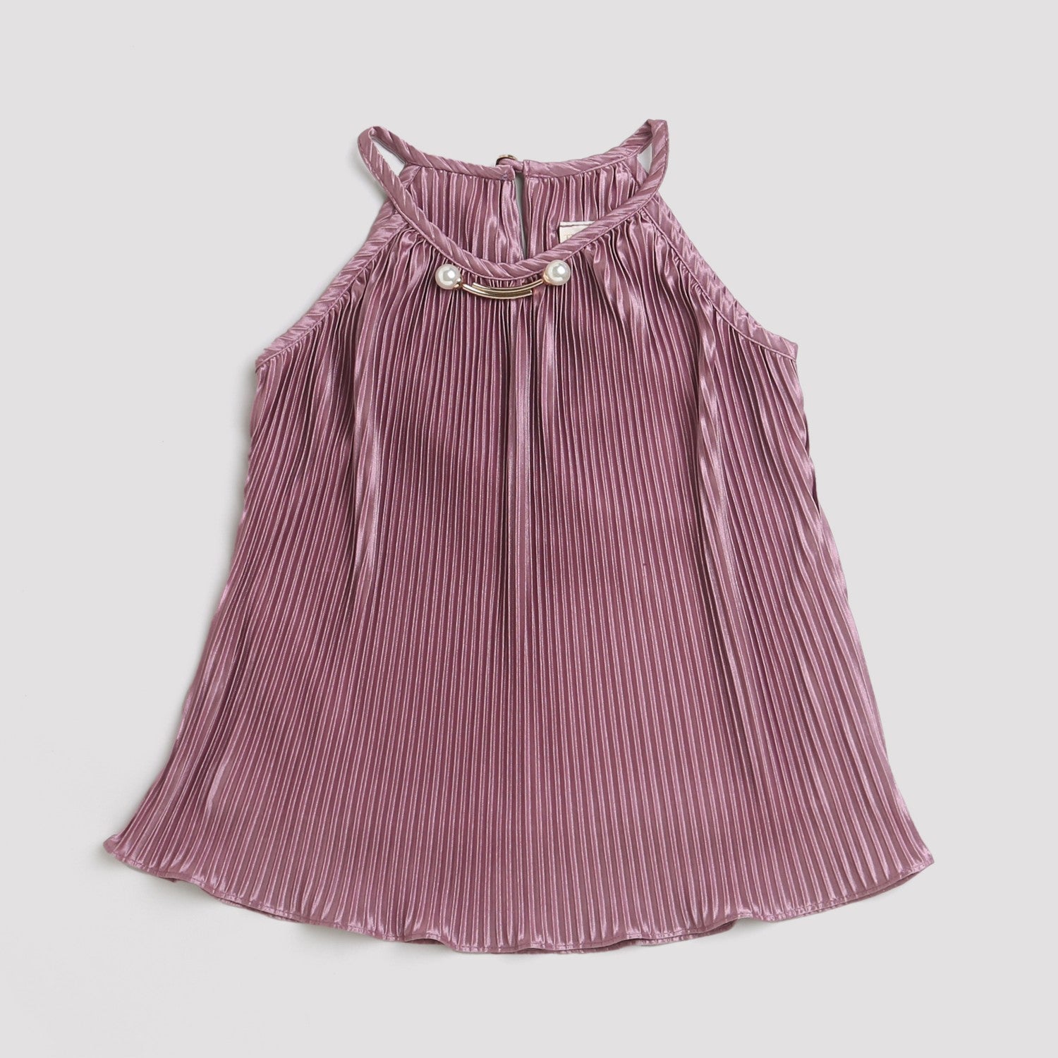 Onion Pink Pleated Satin Halter Top TG5047