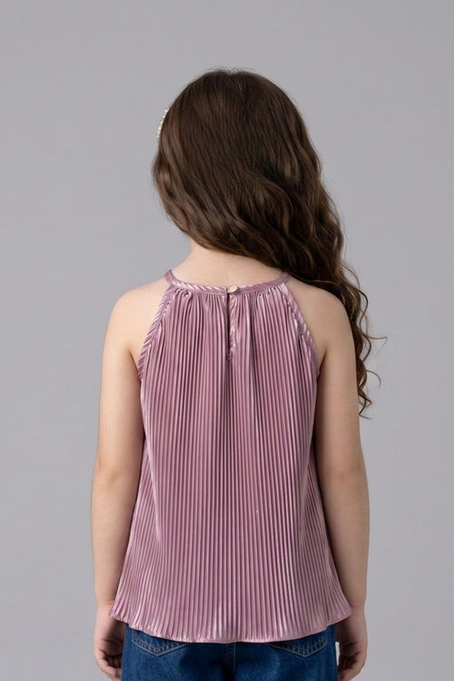 Onion Pink Pleated Satin Halter Top TG5047