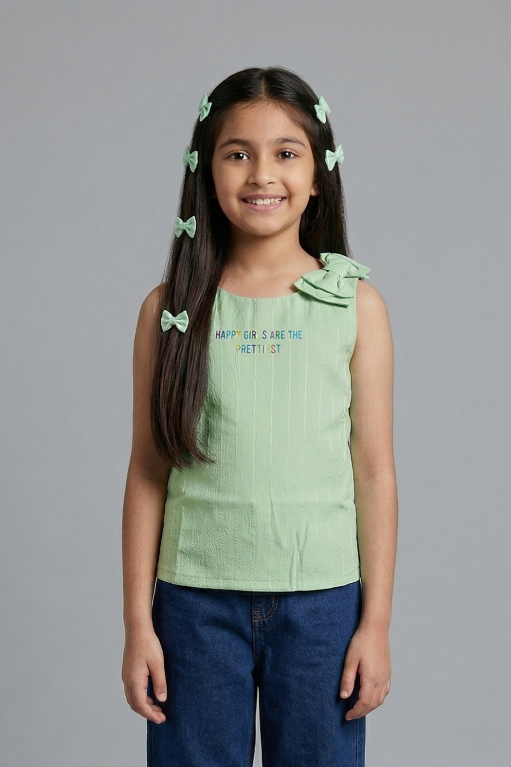 Pista Green Textured Bow Top TG5050