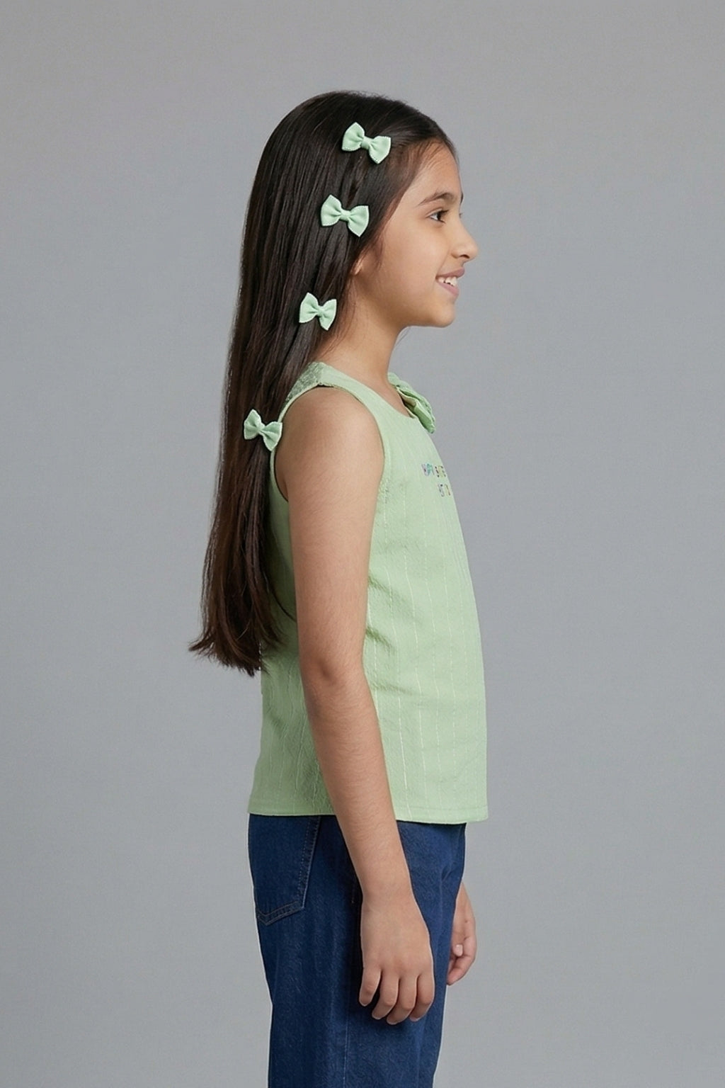 Pista Green Textured Bow Top TG5050