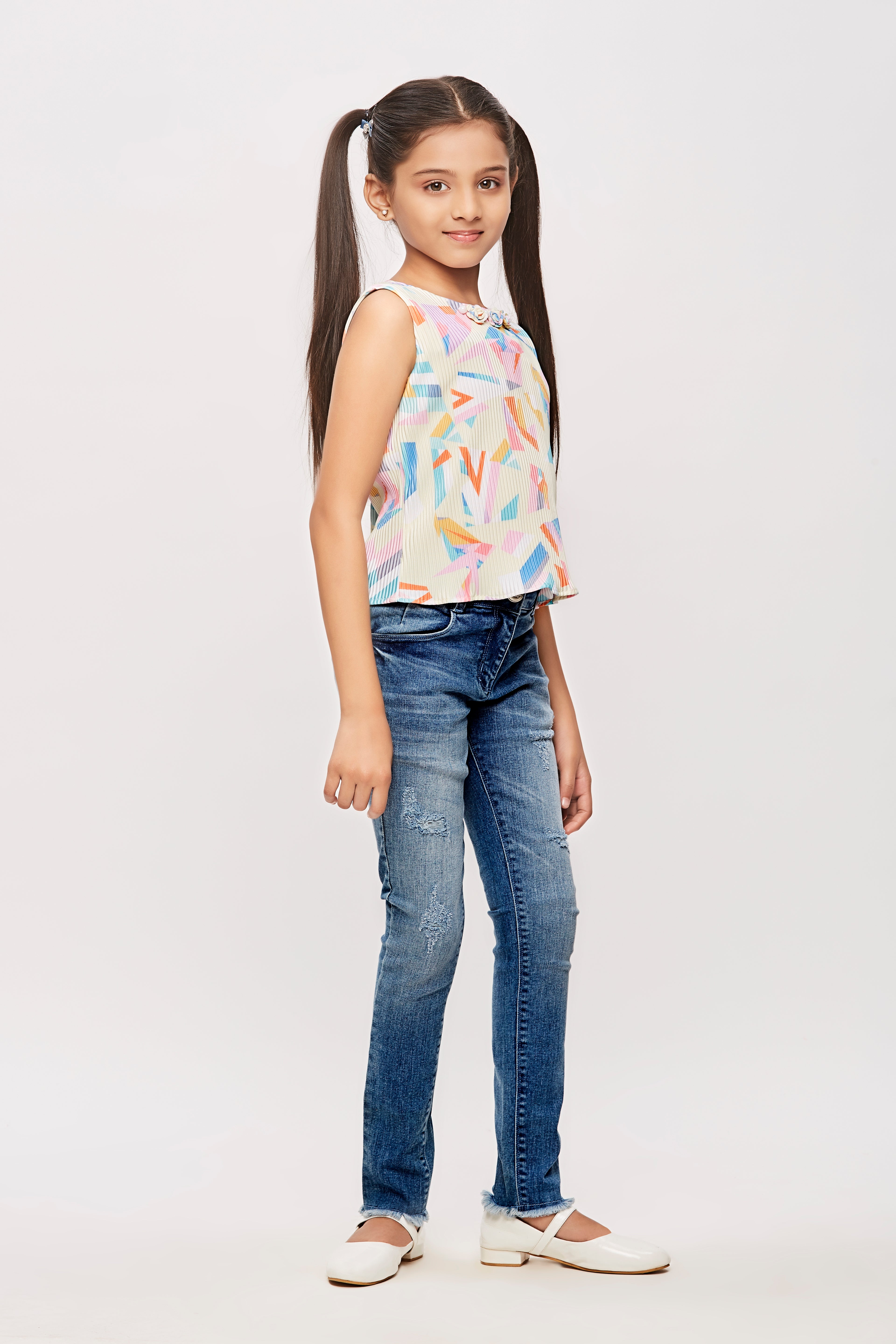 Yellow Abstract Sleeveless Top TG5054