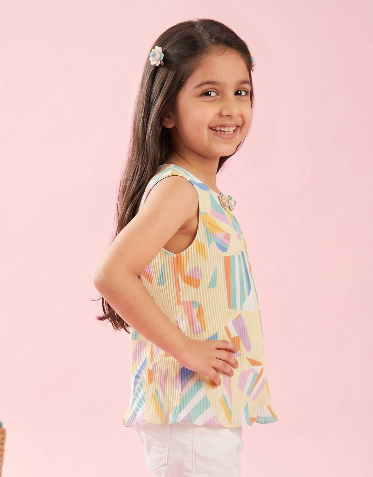 Yellow Abstract Sleeveless Top TG5054
