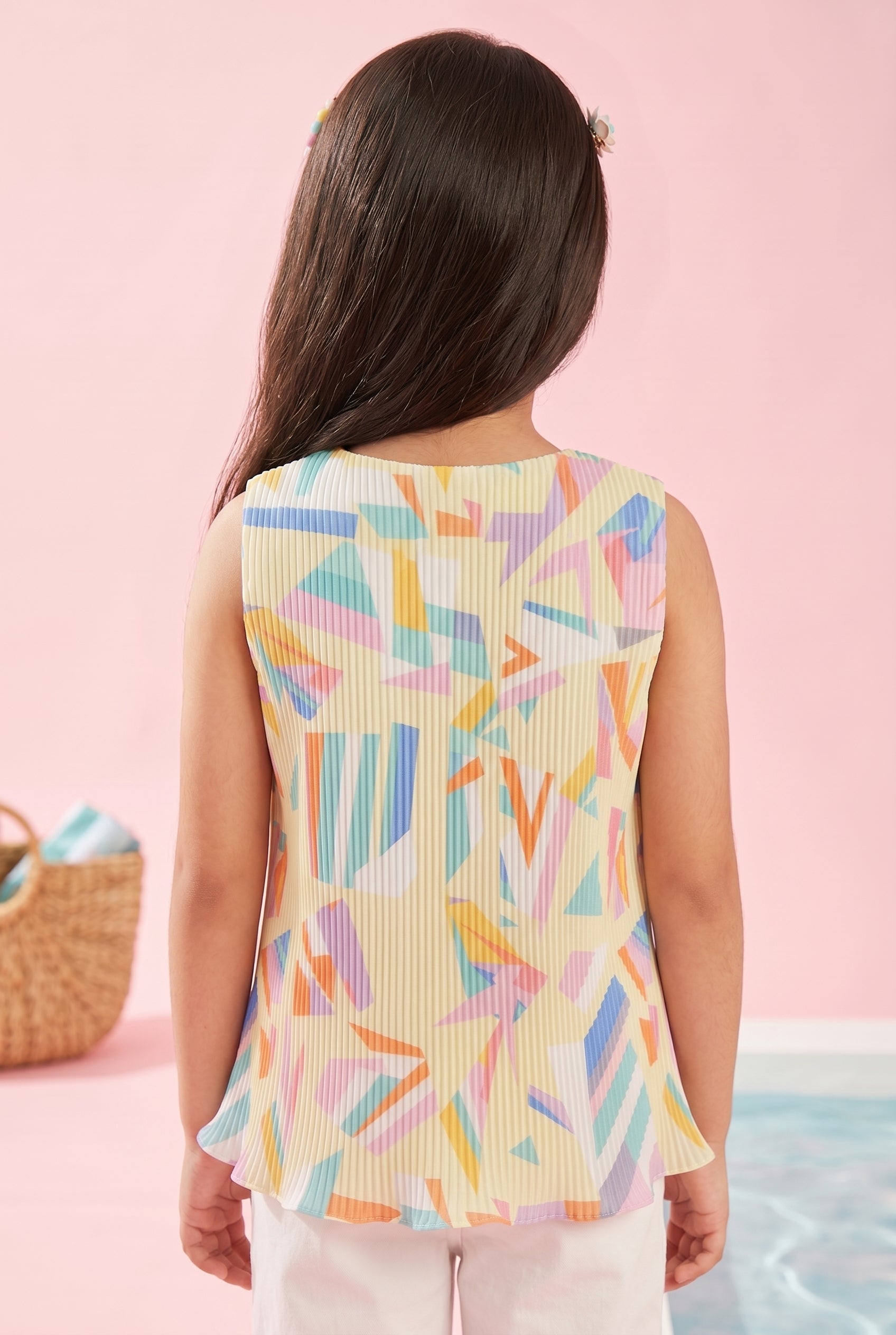Yellow Abstract Sleeveless Top TG5054