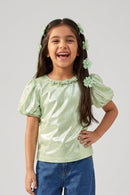 Light Green Shimmer Puff Sleeve Top TG5055