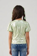 Light Green Shimmer Puff Sleeve Top TG5055