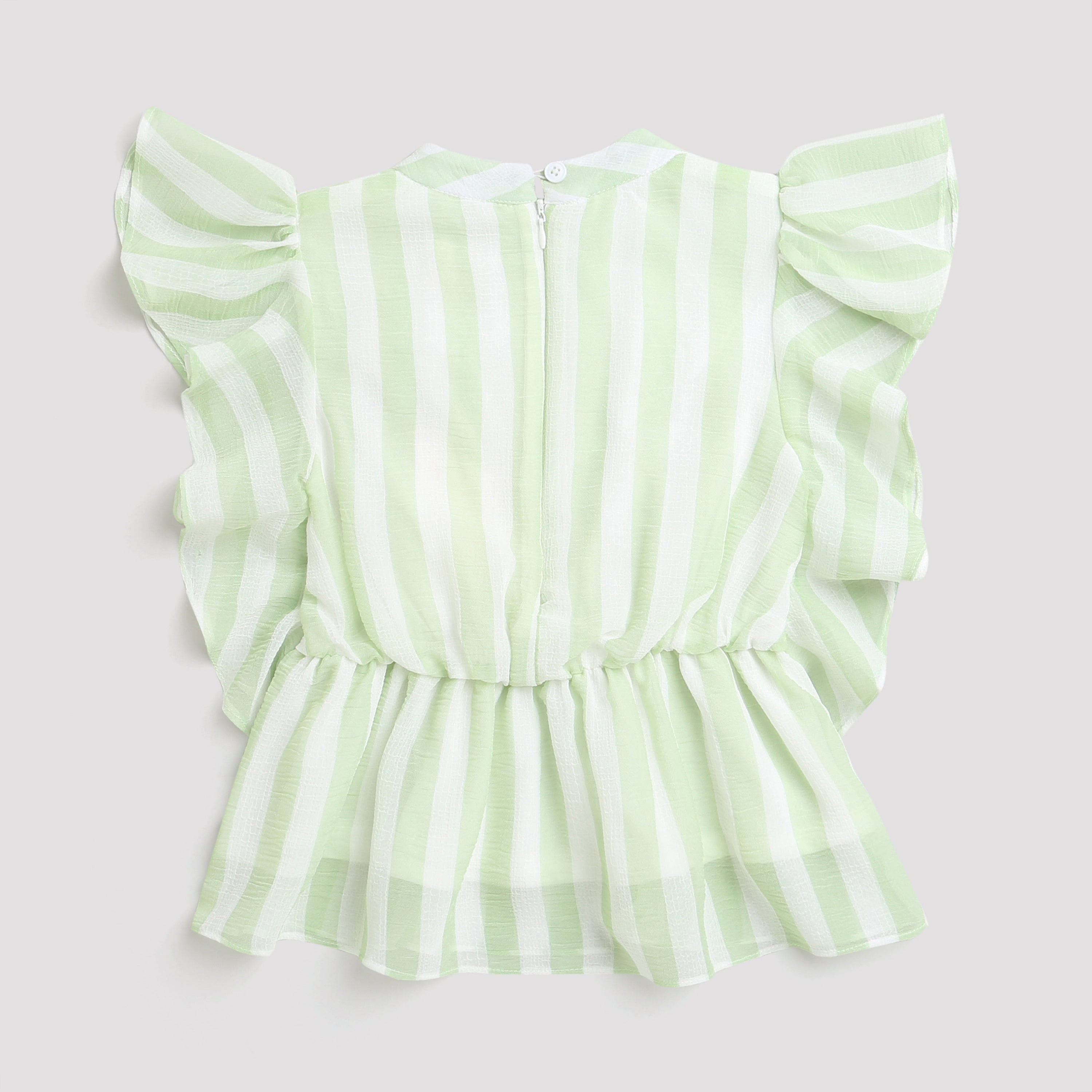 Green Striped Ruffle Sleeve Top TG5058